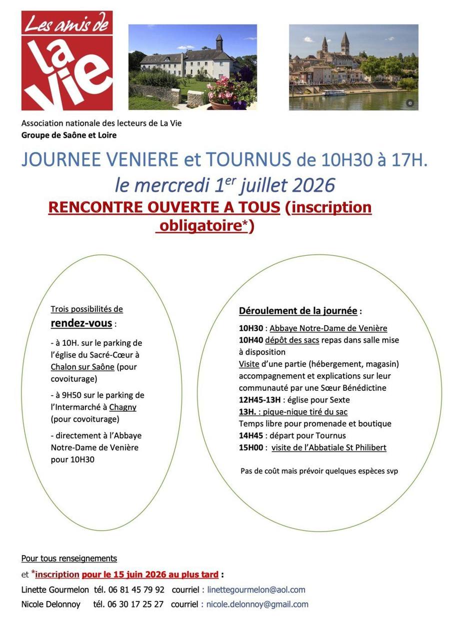 Journée Venière & Tournus le 1er juillet 2026 de 10H30 à 17H